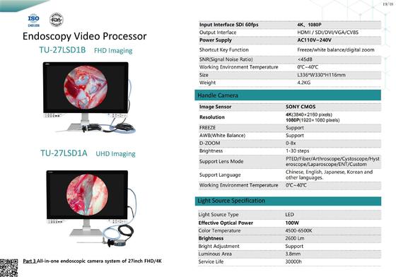 TUYOU 27 дюймовая 1080P эндоскопическая камера с записывающей функцией IPX8 водонепроницаемая и 8 часов автономной работы для медицинской эндоскопии